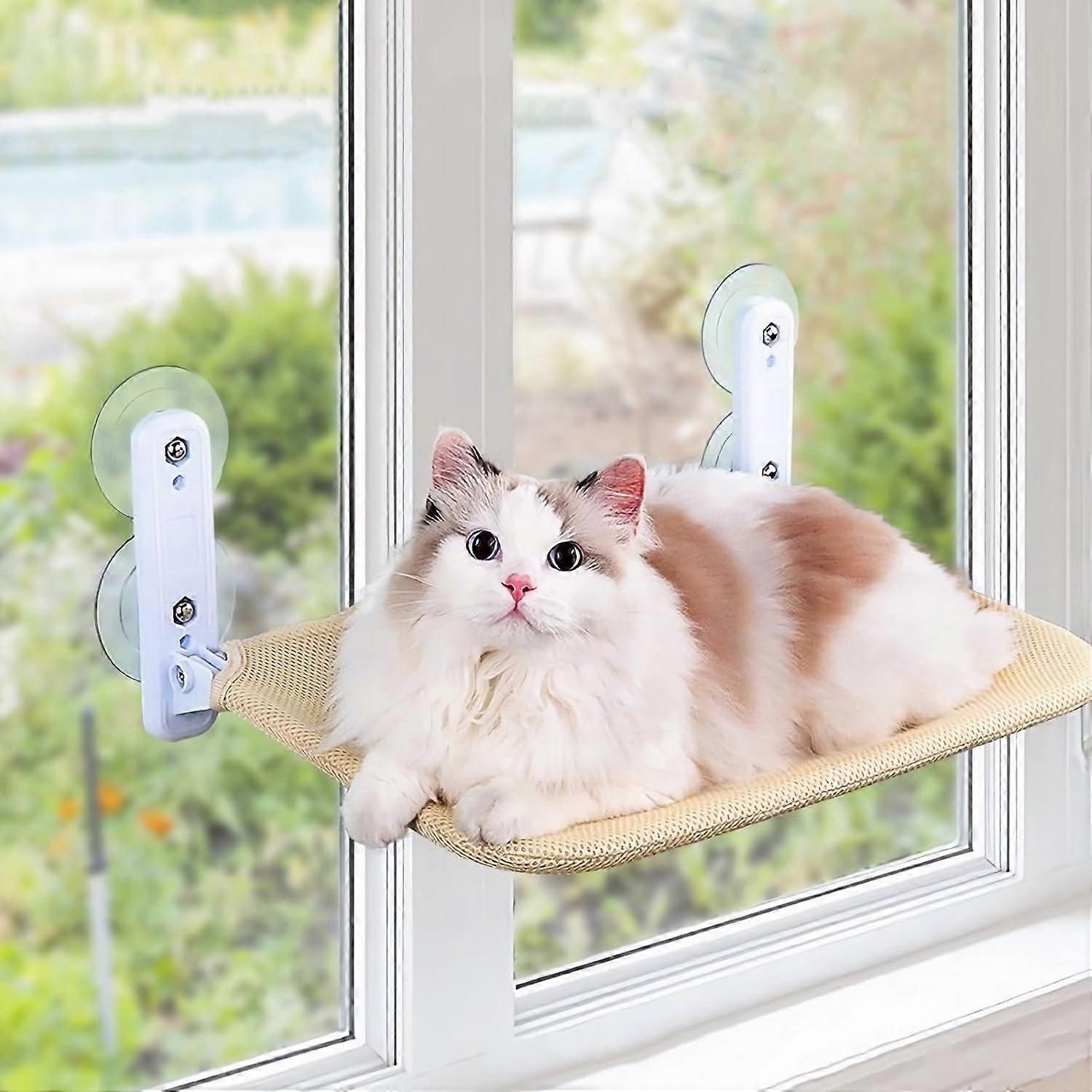 Cat Window Perch, Bed for Window, Cordless Foldable Cat Hammock with Metal Frame