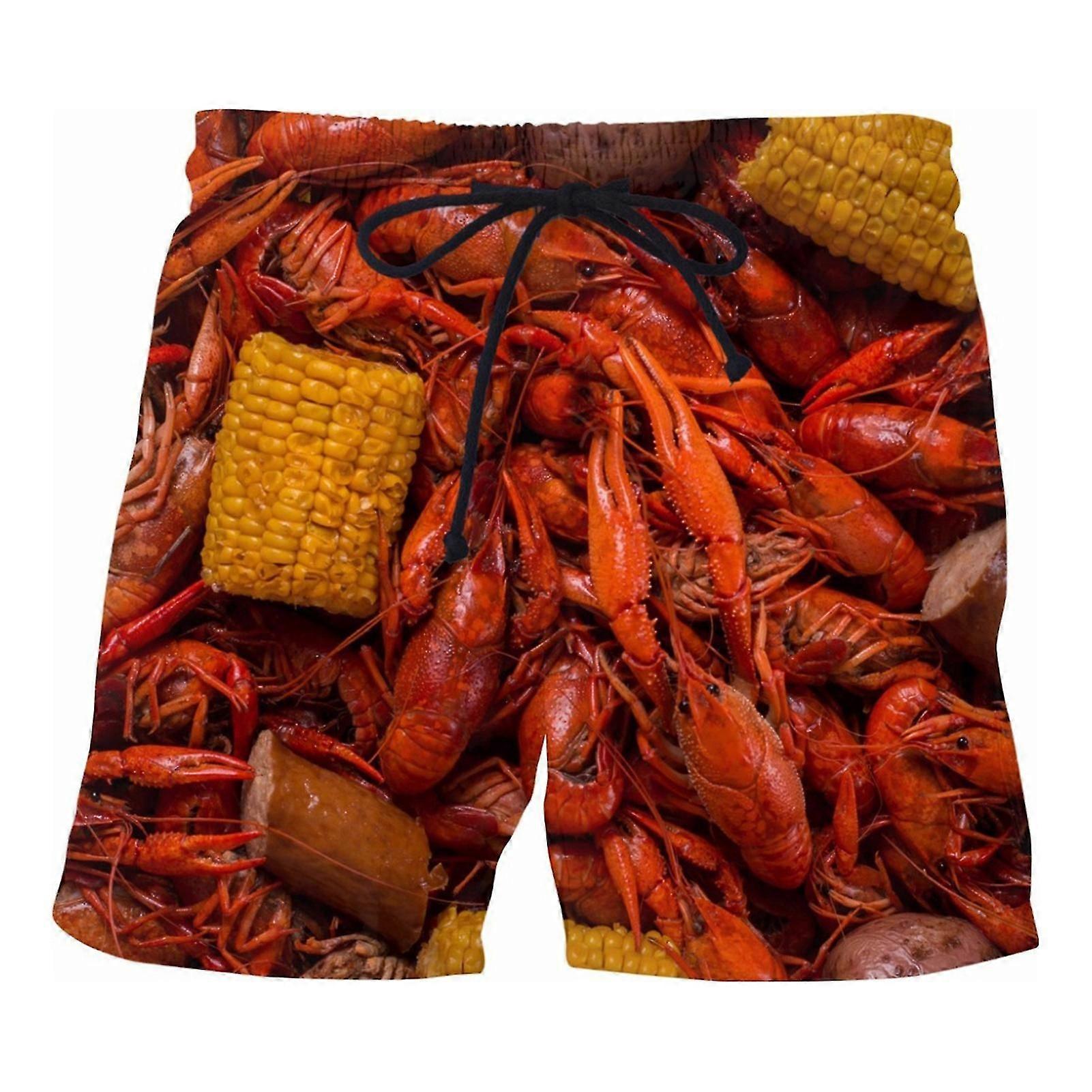 New Sausage Print Men Shorts Wide Leg Elastic Waist Drawstring Food Shorts