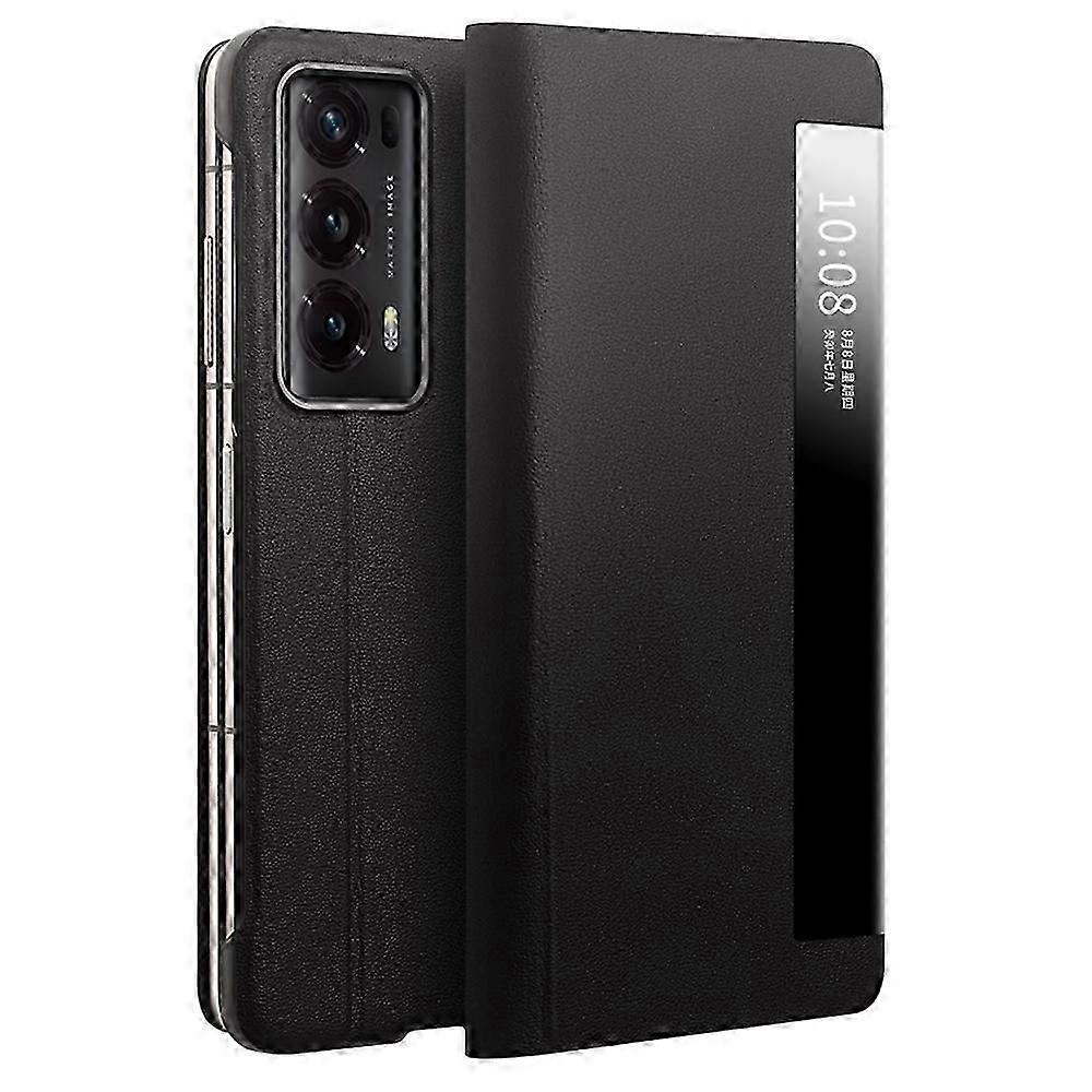 Qialino For Honor Magic V2 5g Genuine Cow Leather Case Smart View Window Phone Cover