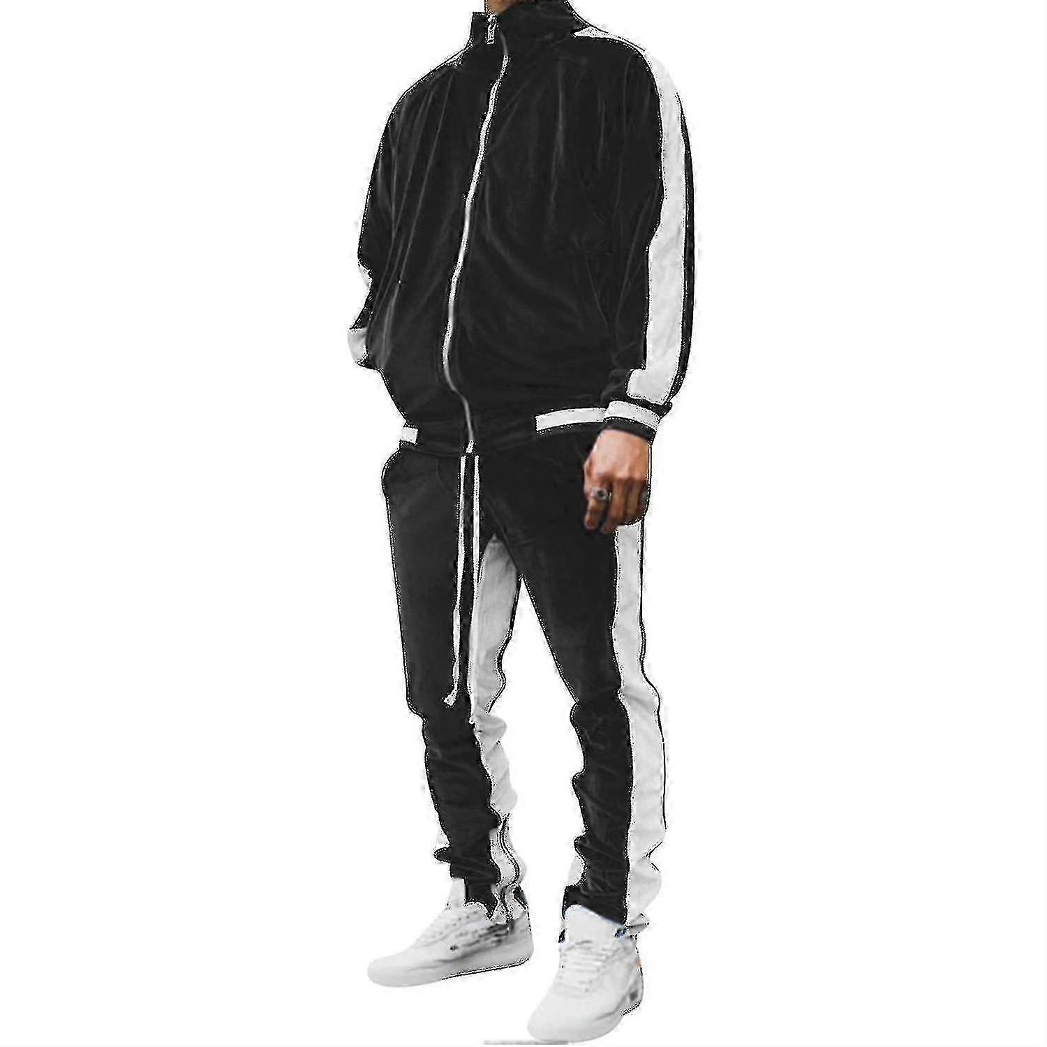 "Sweatsuit Set i sammet för män, Casual Jacket Byxor Tracksuit Set" x