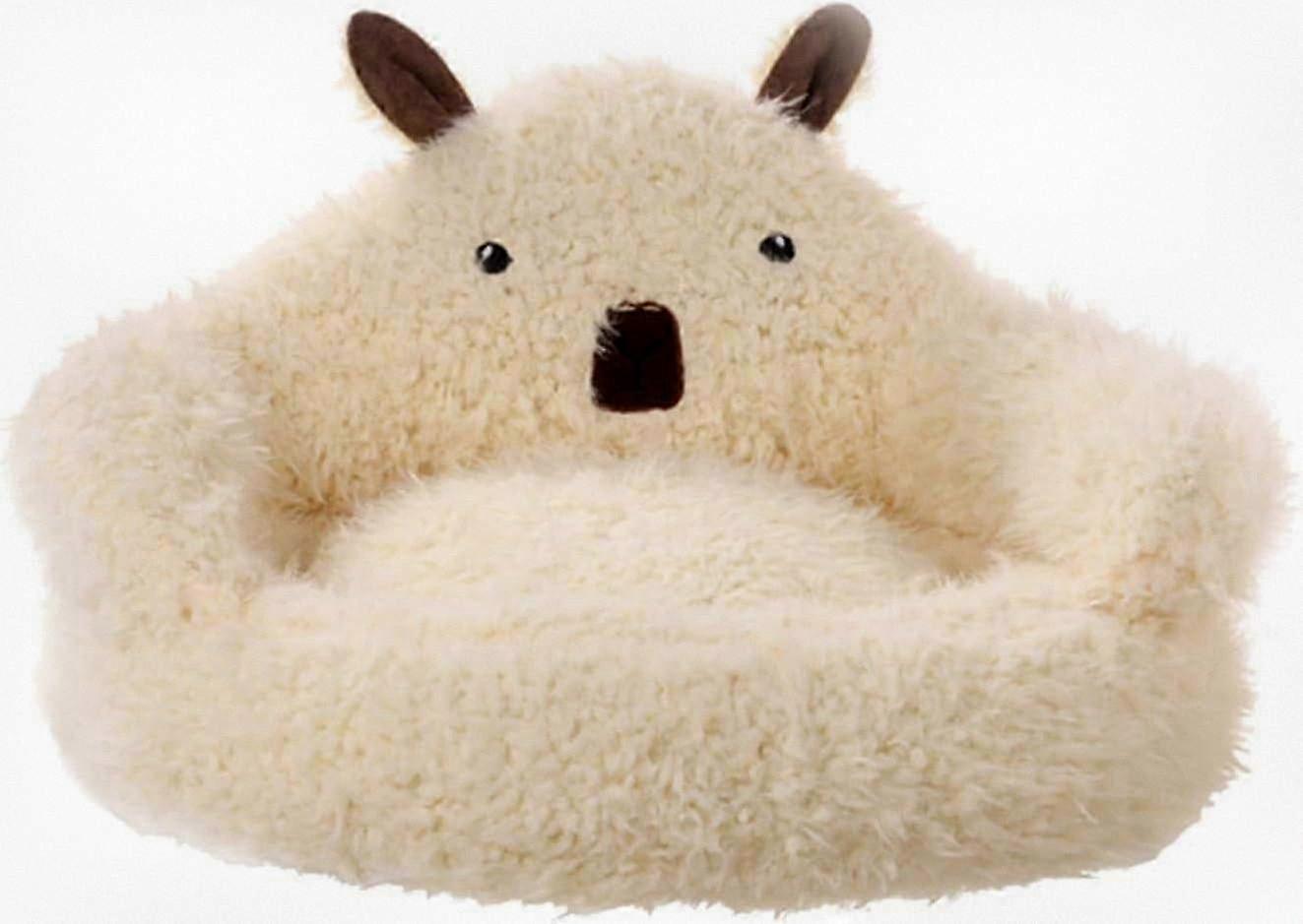 Alpaca-style warming cat nest with plush padding and non-slip base for winter comfort, plush mat suitable for your feline friend, beige 40cm