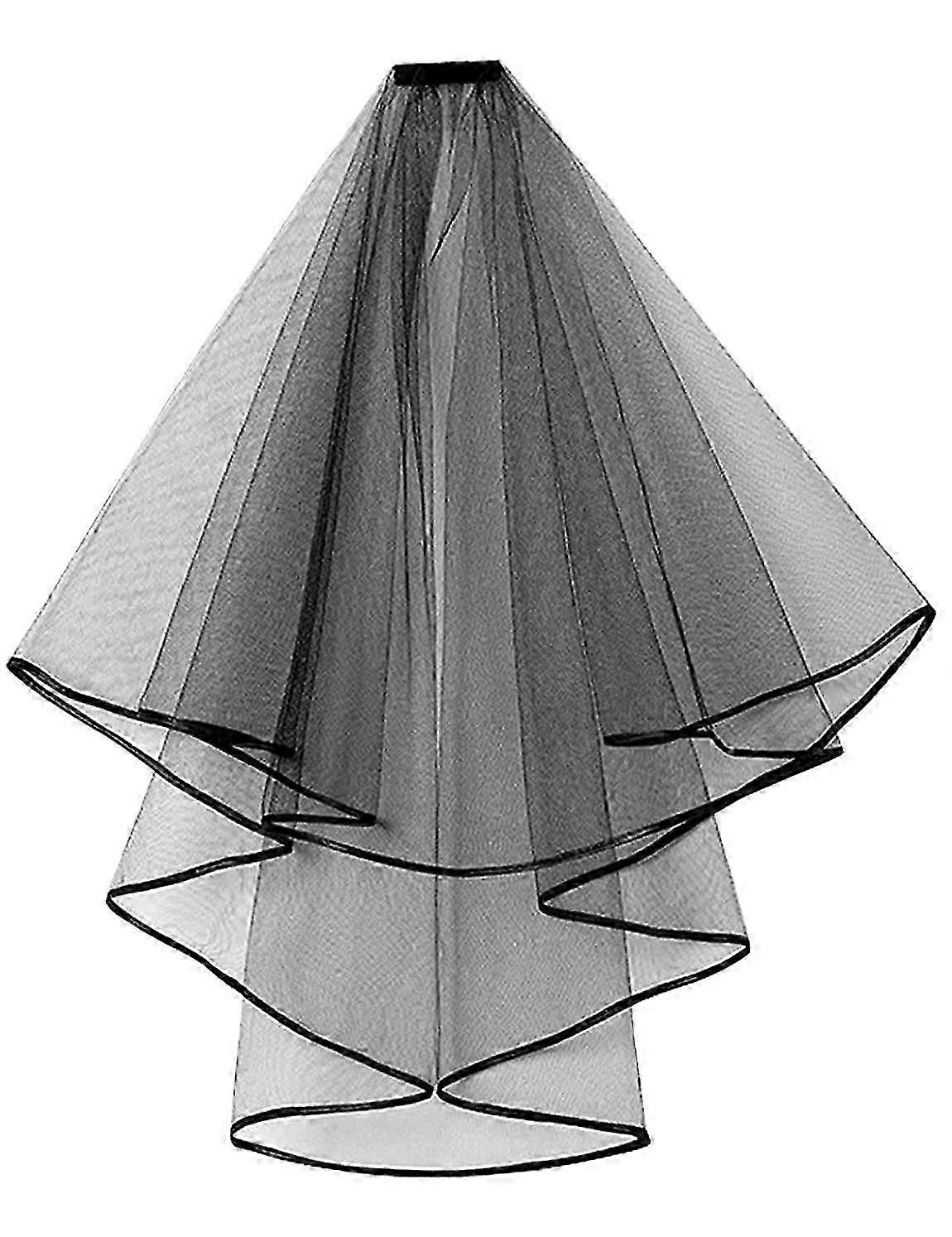2-Layer Fingertip Wedding Veil with Ribbon Edge