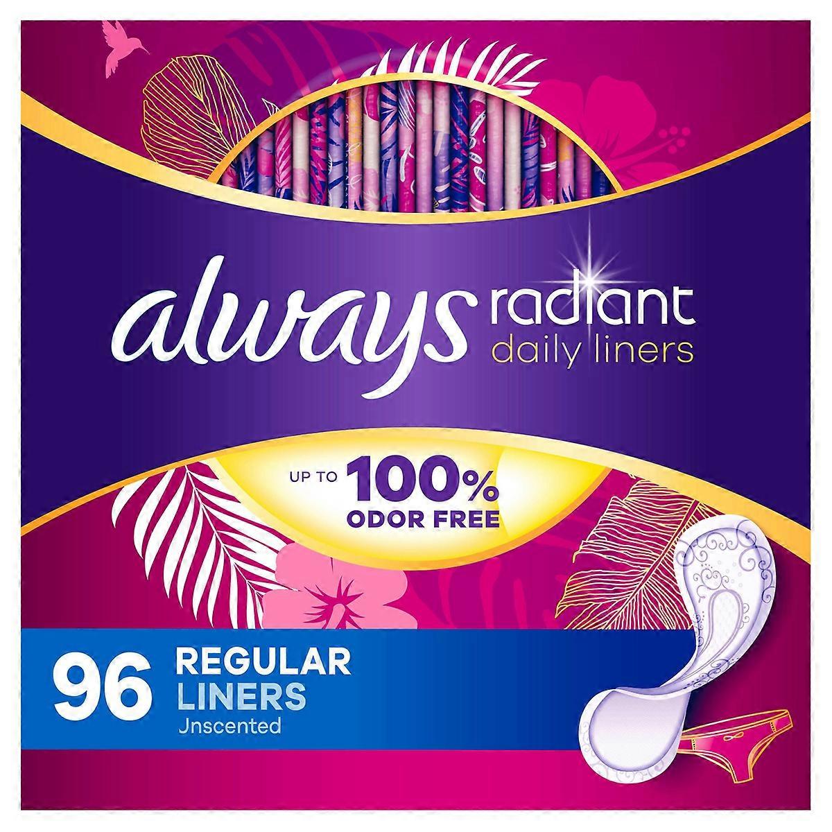 Always Radiant Wrapped Panty Liners, Unscented - 96ct