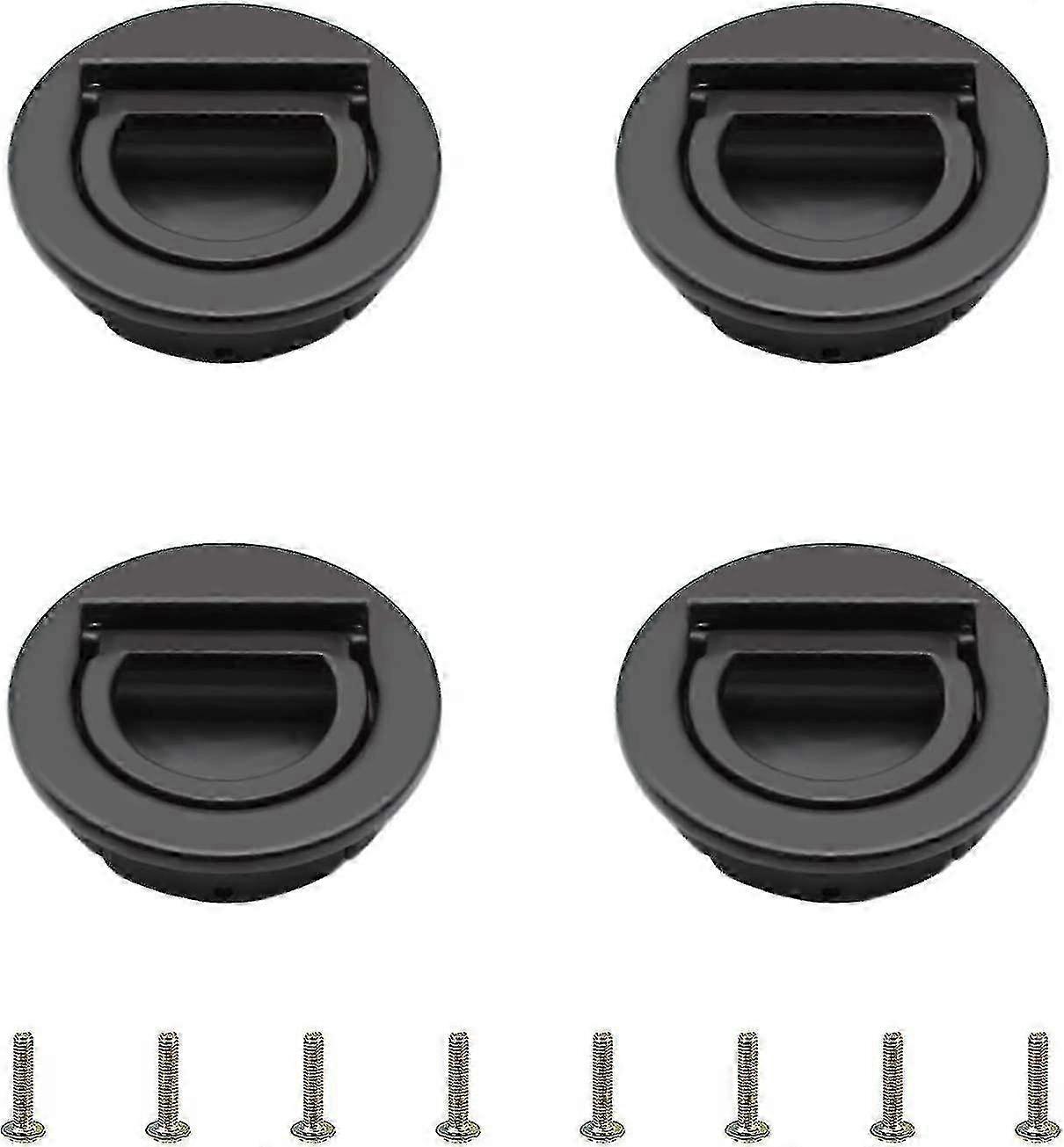 4-Piece Round Invisible Handle Set with Pull Ring for Cabinet & Drawer (Black)