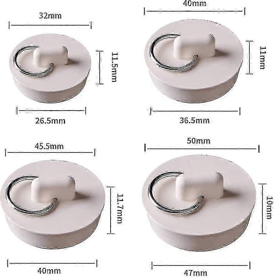 4 Pieces Rubber Sink Plugs with Hanging Ring, Kitchen Drain Plugs and Bath Plugs Suitable for Various Sinks, Washbasins, and Tubs (4 Sizes)