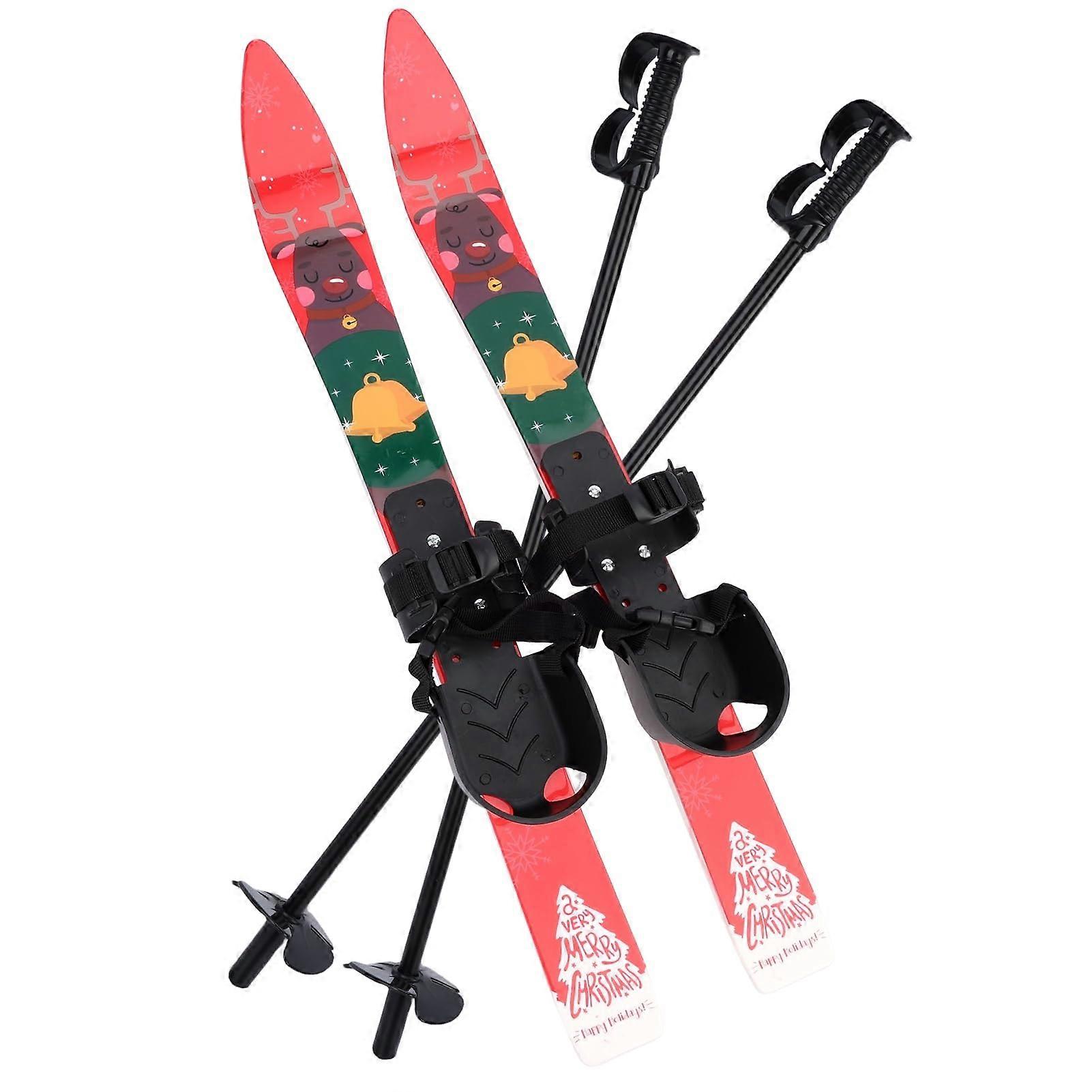 Kids Snow Ski Set With Bindings Beginner Skis For Children Lightweight Toddler Skis Poles Included Christmas Pattern