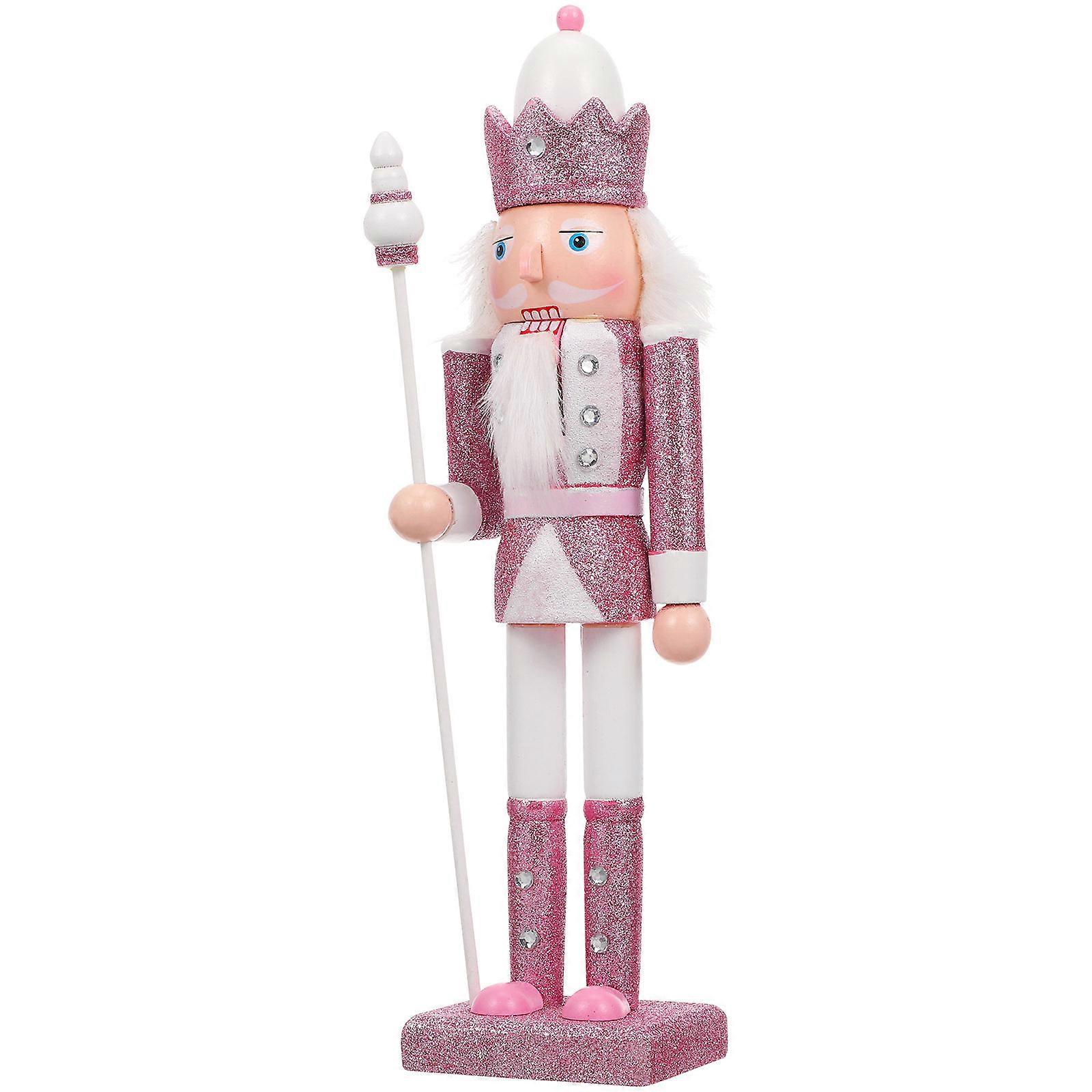 Christmas Nutcracker Soldier Xmas Wooden Nutcracker Figure Pink Glitter Collectible Nutcracker Ornament Décor For Shelves Table