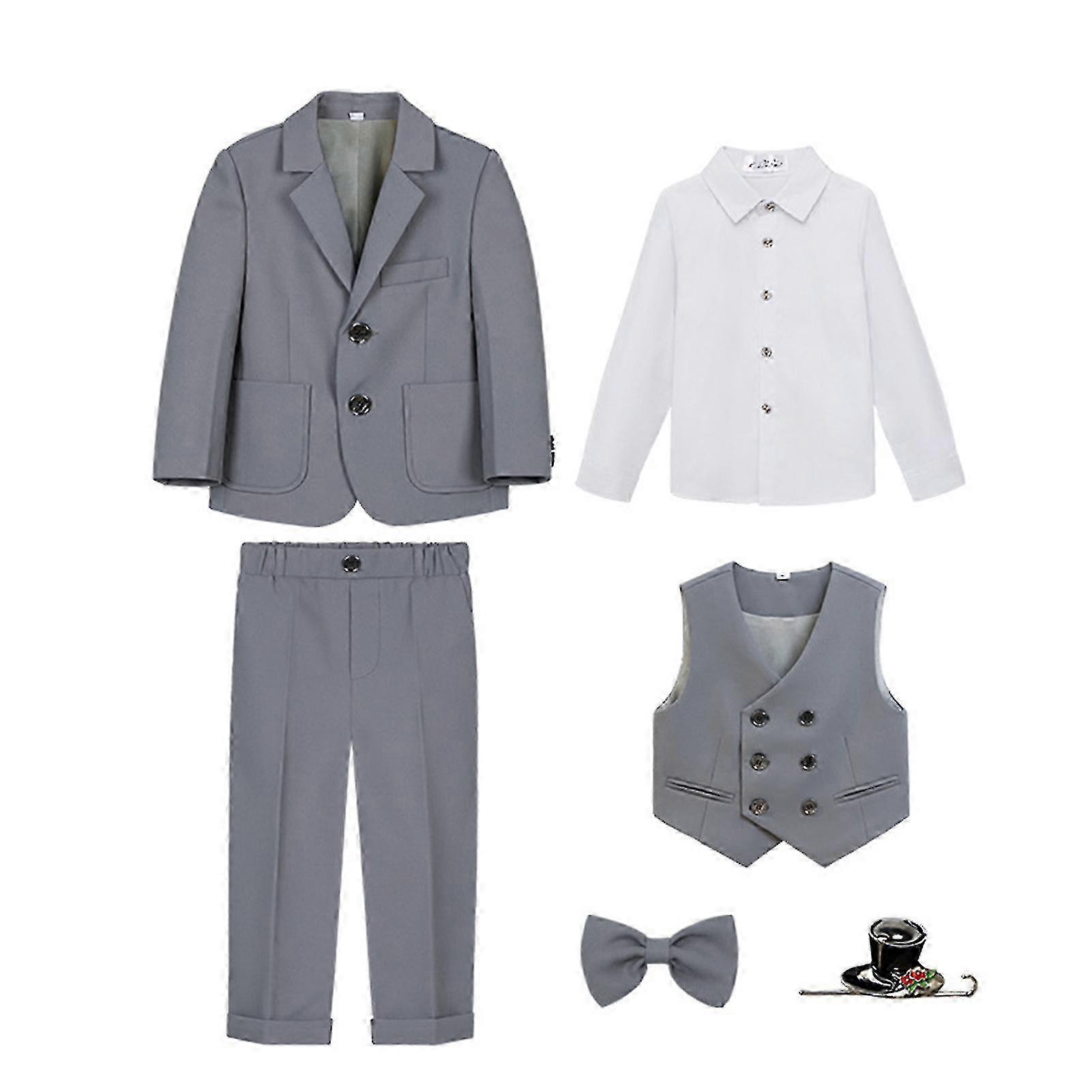 2025 Boys' Solid-Color Suit Set for Piano Competition, Soft Comfy 6-Piece Formal Wear