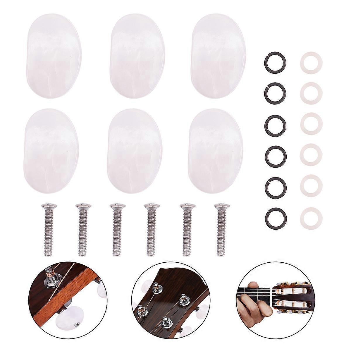 6pcs Guitar Tuning Peg Caps with Screws Replacement Machine Head Knobs for Acoustic & Electric Guitars Polished White & Black Ferrules for Easy