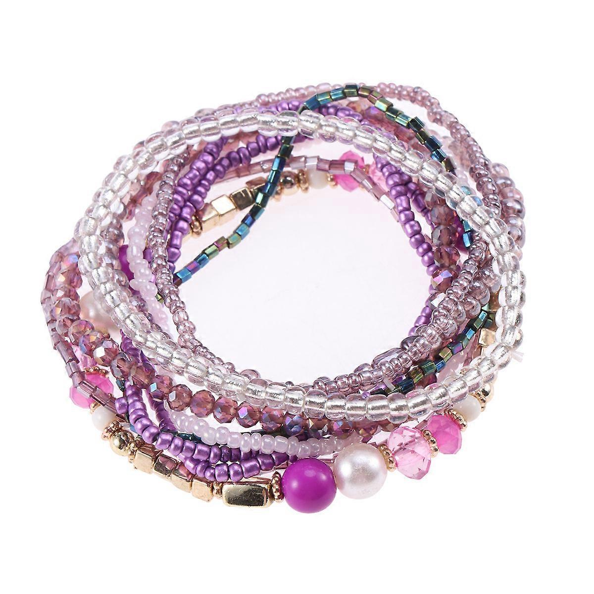 Dainty Bohemian Beaded Bracelet Statement Jewelry Birthday Purple Multi-Layered 1Pcs