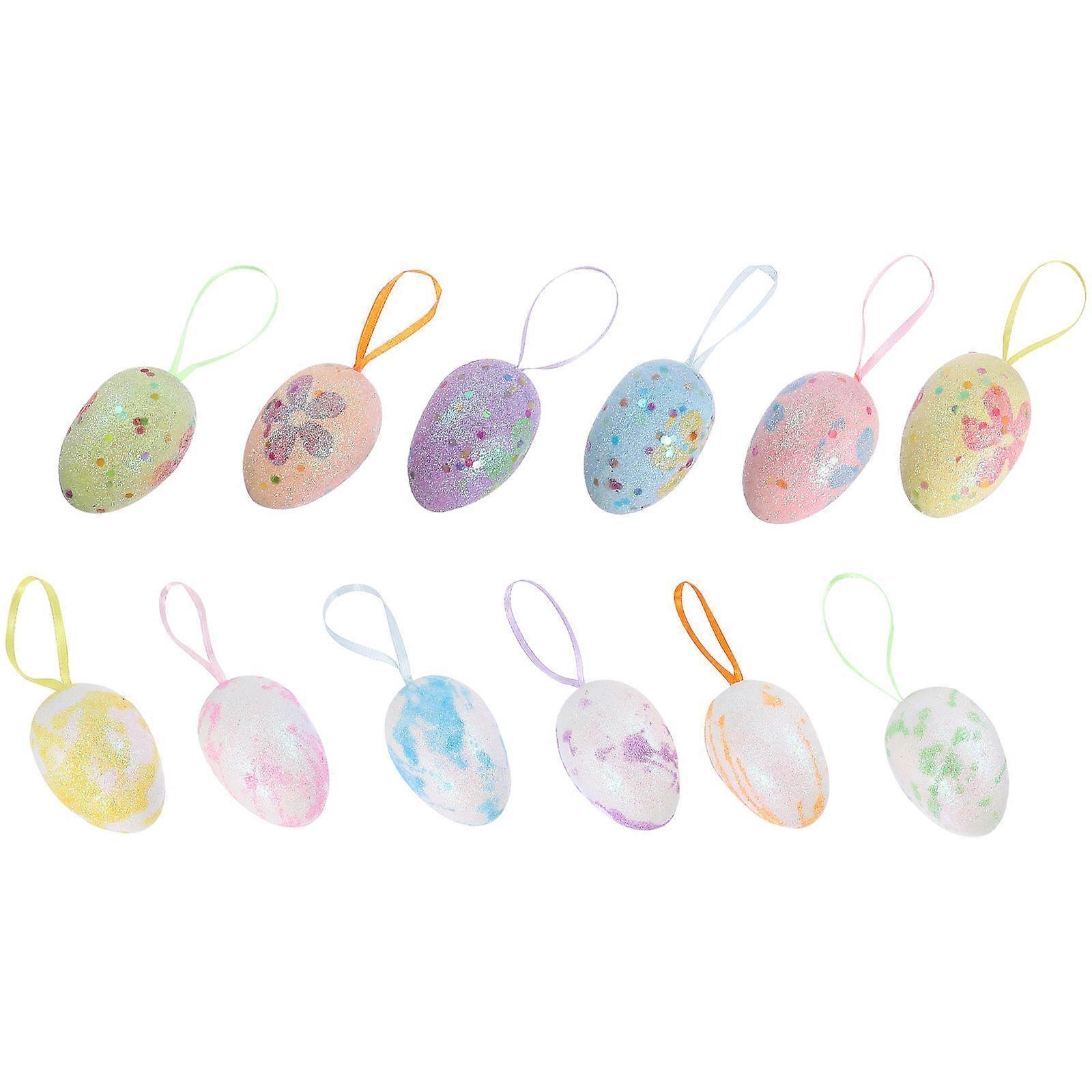 Plastic Eggs Hanging Ornament Classic Easter Eggs Easter Party Synthetic Material 12Pcs