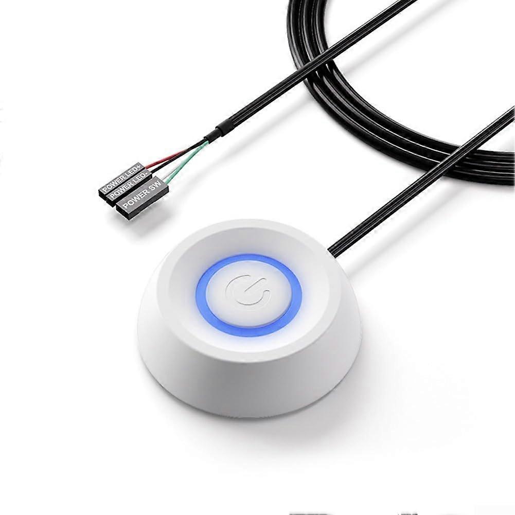 Ergonomic External PC Power Switch with 1.8m Cable, Bright LED Light, and Compatible Design in White