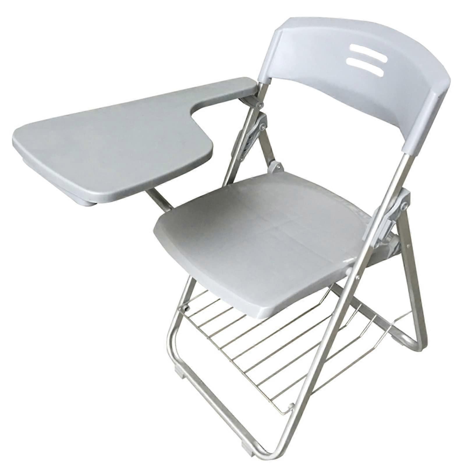 Grey Folding Training Chair with BuiltIn Writing Board Ideal for Conference Rooms and Training Courses