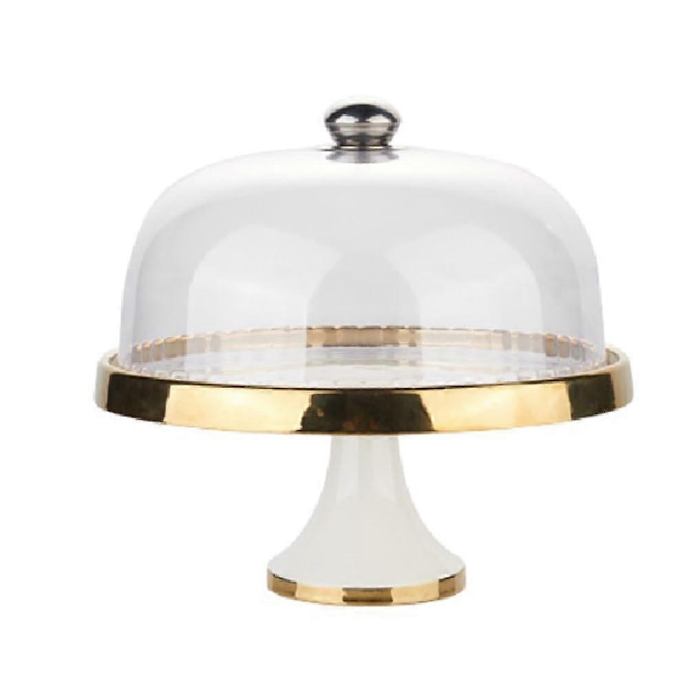 Ceramic Dessert Table Cake Plate with Plastic Lid, High Base Fruit Tasting Plate for Home and Restaurant Use, Durable Tableware