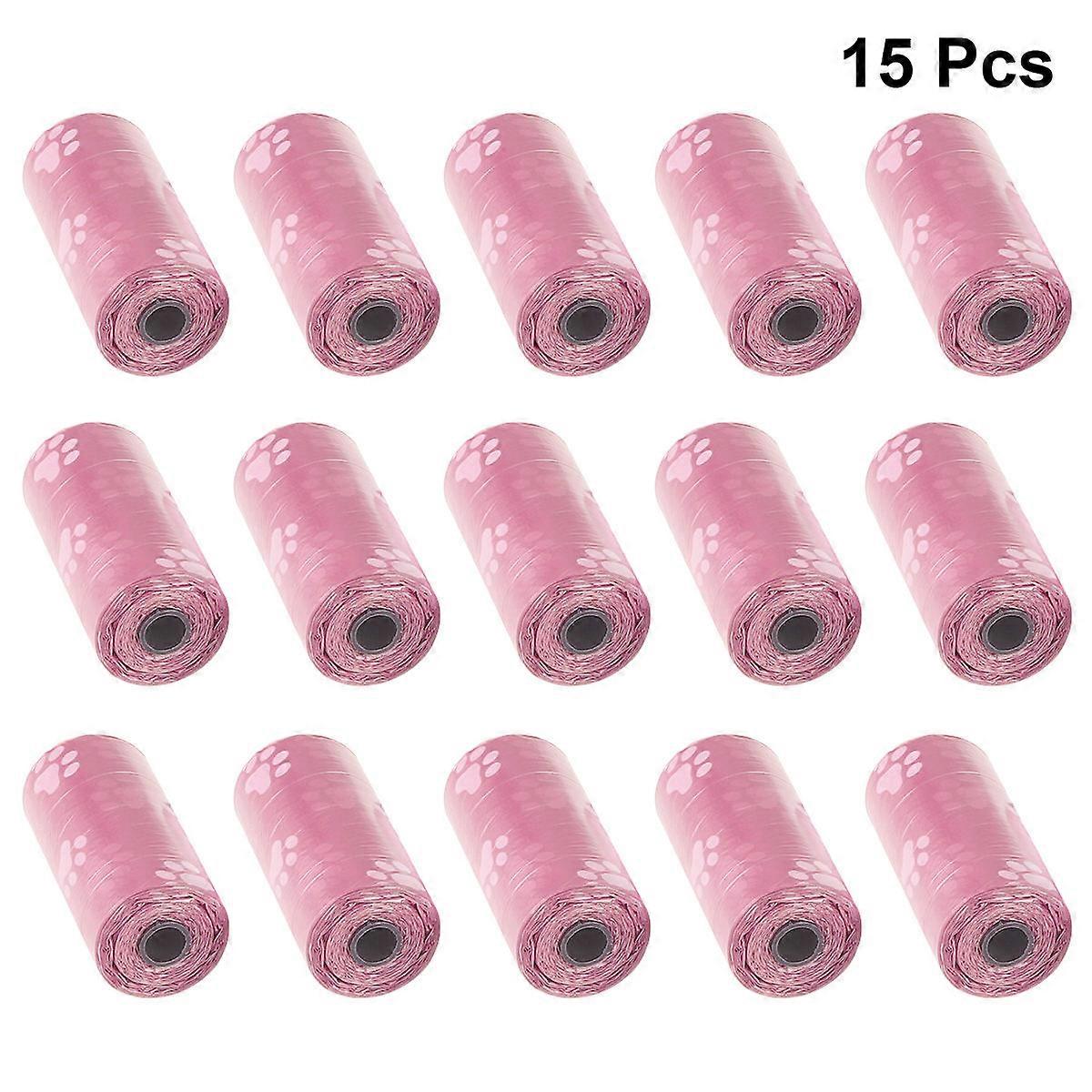 Bags Pet Waste Bag Pink Odor Control For Outdoor Walks 15Pcs Per Roll