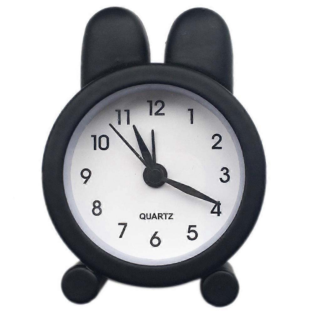 Bunny Rabbit Ear Alarm Clock Desktop Wake-Up Device Metal Home Dorm Black 7*5cm 1Pcs