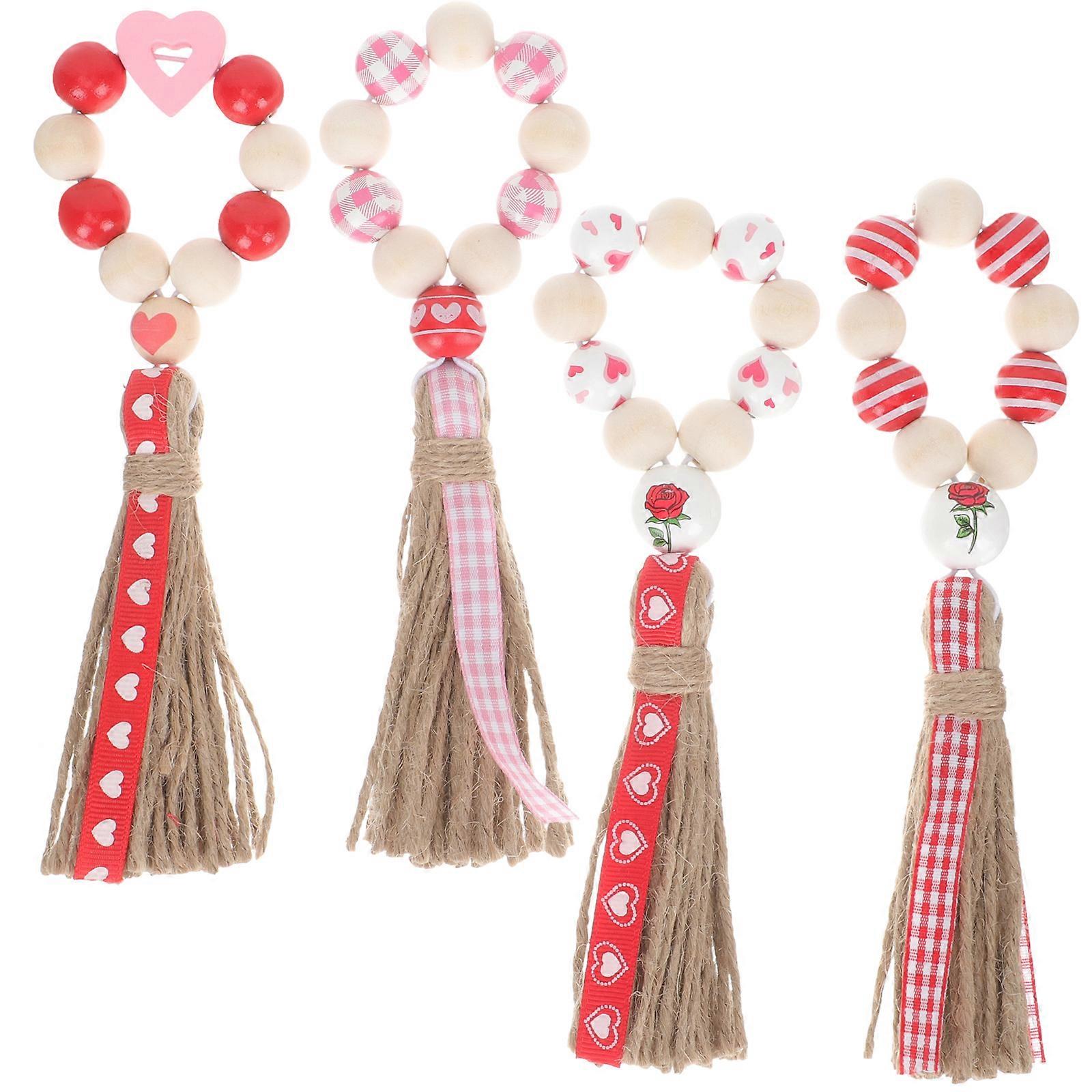 Napkin Holders Valentines Day Party Rustic Style Assorted Color 7 3x1 4x0 7in Wooden Beads 4Pcs