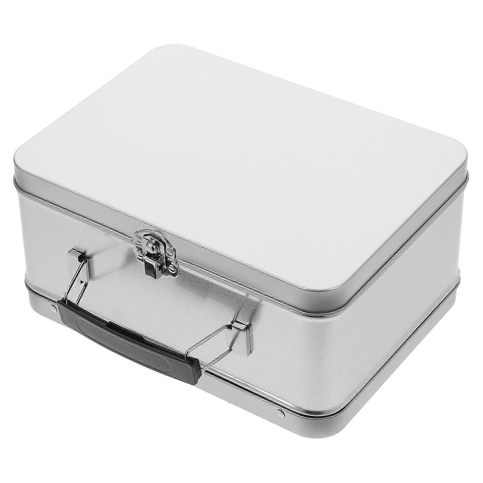 Metal Lunch Box Portable Sealed Lid present Box Decorative Box Daily Use Personal Use Silver 20 50X15 00X10 00Cm 1Set