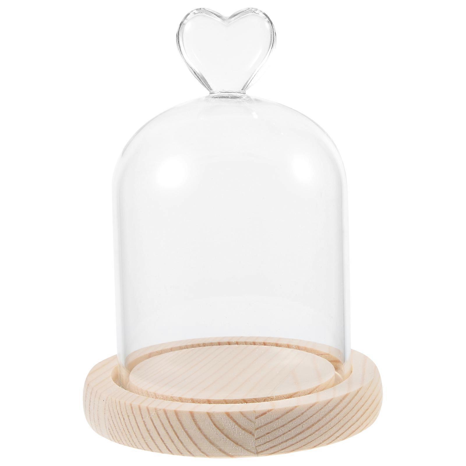 Glass Display Dome Cover Preserved Flower Glass Cover Diy Craft Transparent Dome Five-Pointed Star Shape With Wood Base 1Pack