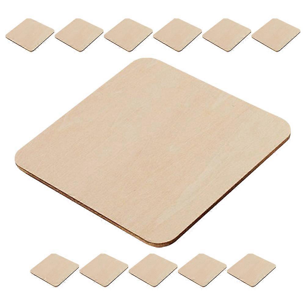 Small Wood Pieces For Crafts Wood Squares Diy Staining Model Making Craft Supplies Rounded Corners Blank Design 3.93X3.93X0.12in 12Pcs