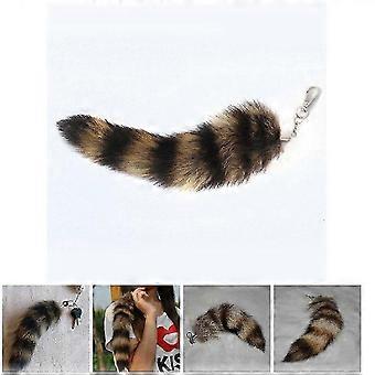 Cute Fox Racoon Tail Keychain Fur Pendant Key Chain Bags Charm Keys Holder Couple Keyrings
