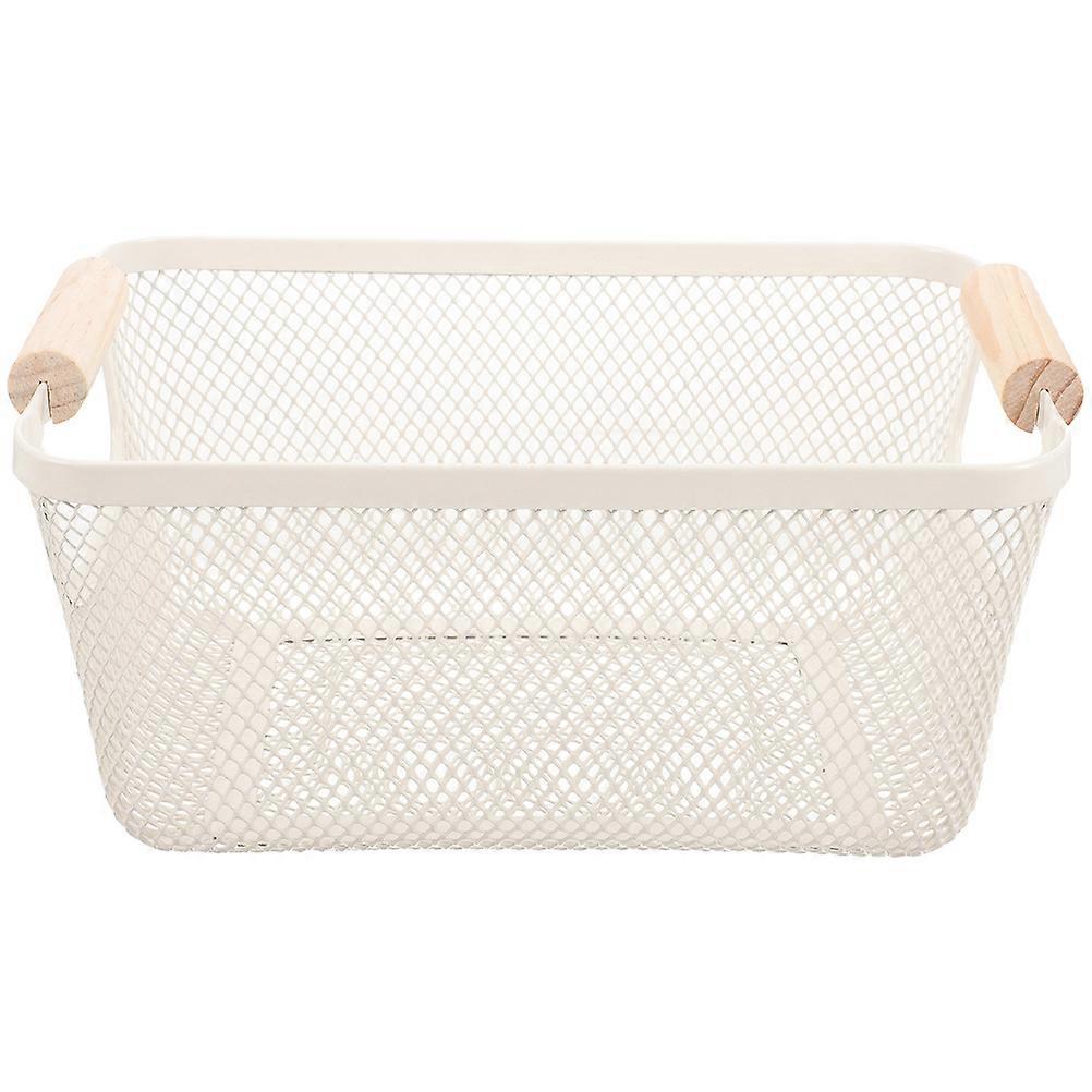 Stylish Rectangular Metal Wire Storage Basket with Wooden Handle for Bathroom, Kitchen & Living Room – Scandinavian Design for Organizing Essentials