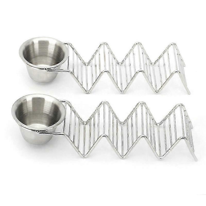 Stackable Stainless Steel Taco Holders, Set of 2 with Sauce Cup, Dishwasher Safe, Holds 3 Tacos Each