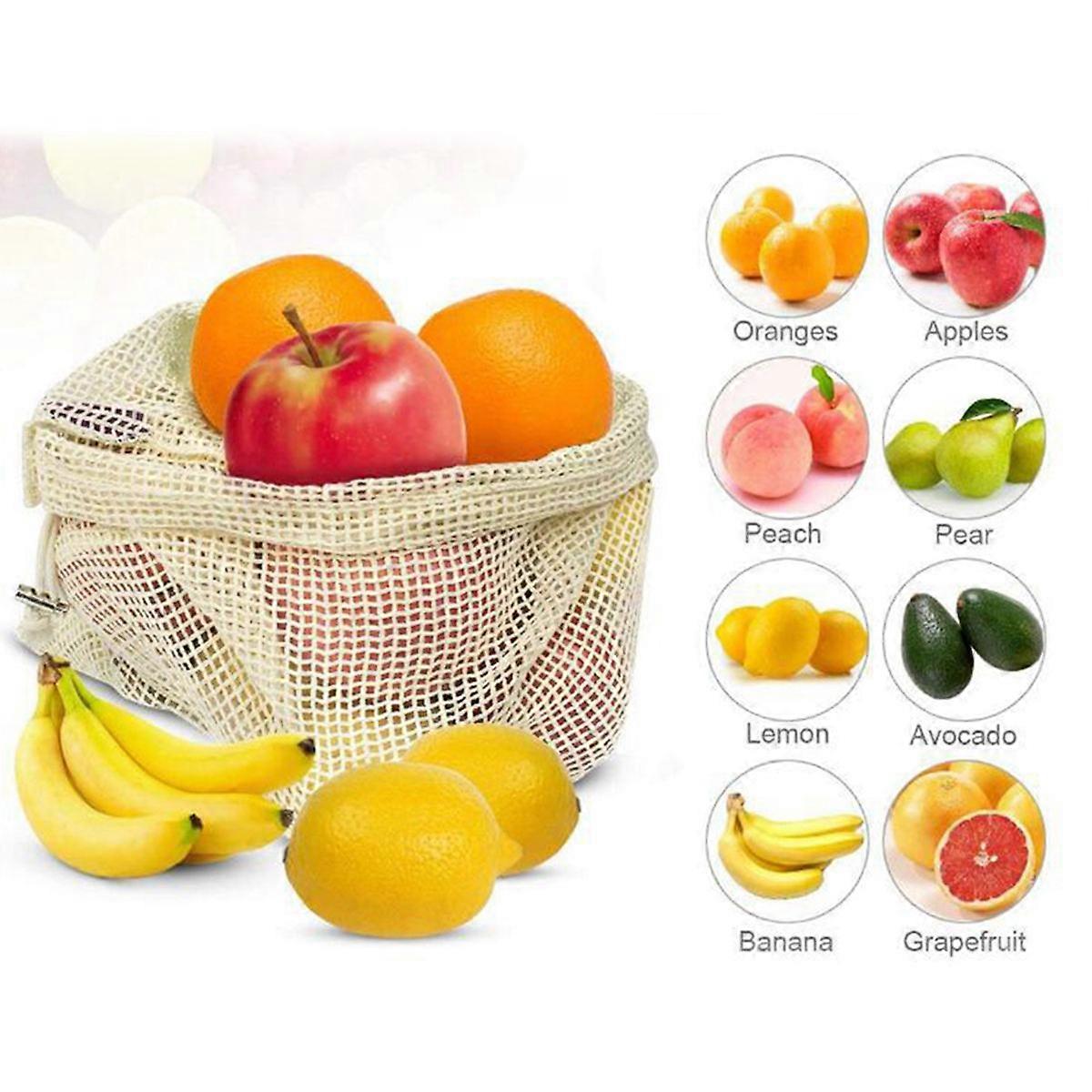 Shopping Net Bag Cotton Mesh Bag with Drawstring Design for Vegetables and Fruits Beige 18x25cm 1Pc