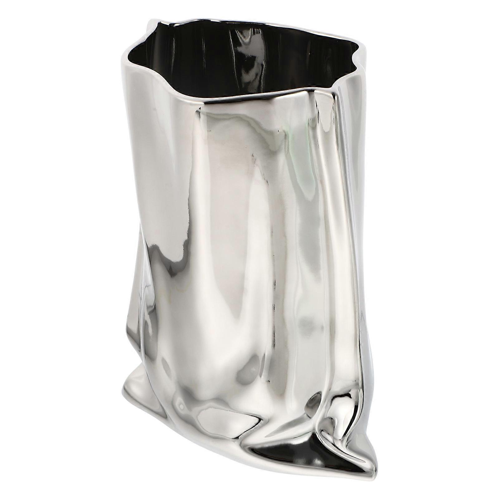 Decorative Desktop Vase Creative Ceramic Craft Vase Silver Plating 23X17X13CM Storage Container 1Set