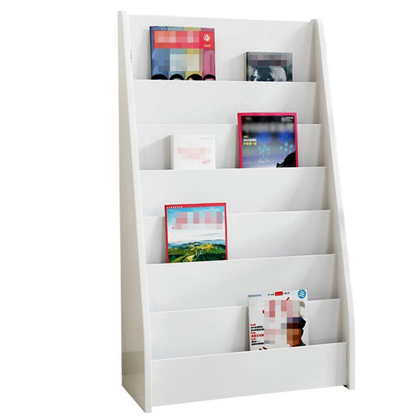 Wooden Magazine Rack, Multi-Tiered Storage Organizer for Business Literature, Catalog Display Stand, White Office Bookshelf