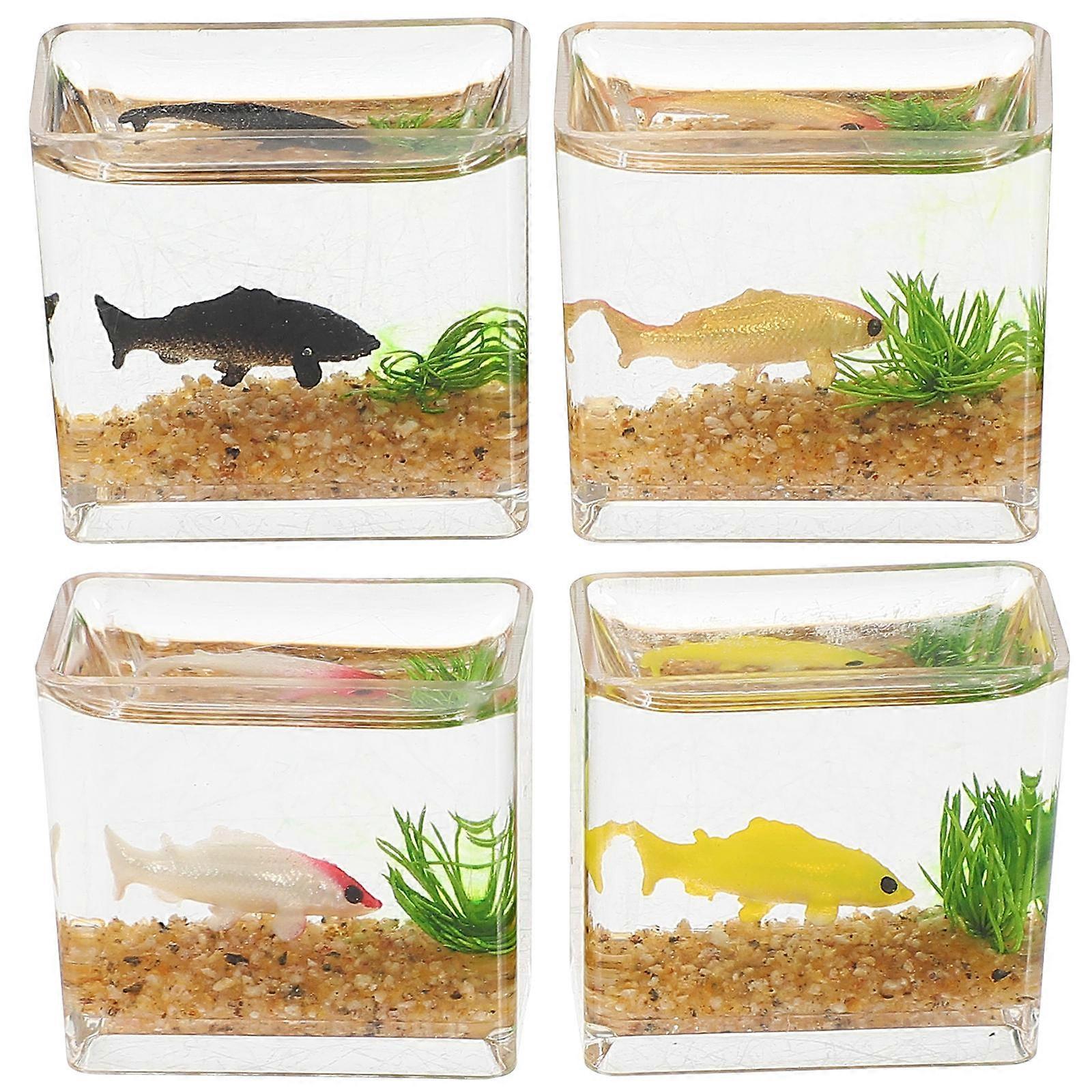 Miniature Scene Accessory Mini Fish Bowl Cabinet Decor Plastic 4Pcs