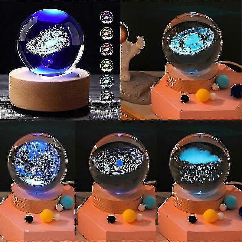 7 Colors 3D Crystal Ball Laser Engraved Solar System LED Light Gift