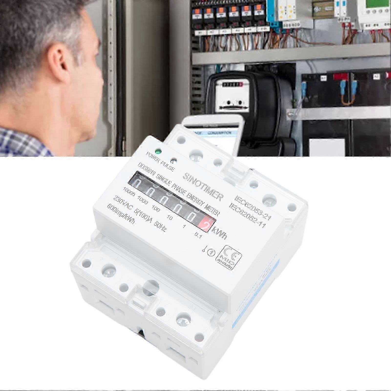 Electricity Watt Hour Meter Dual Color LED Indicator Rail Mount Single Phase Smart Home Energy Wattmeter 230VAC