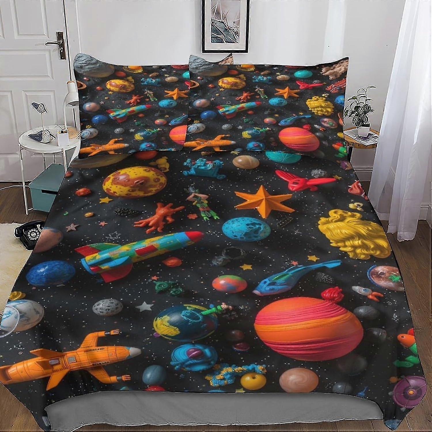 3-Piece 3D Printed Duvet Cover Set Universe Bedding with Microfiber, Hidden Zipper Closure & Pillowcases for Certain Brand