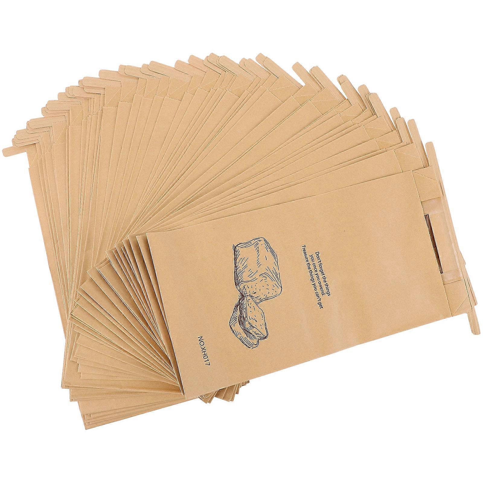 Sealable Bread Sealing Paper Bags Rectangular Oil-Proof For Baking Goods Storage Khaki 50Set
