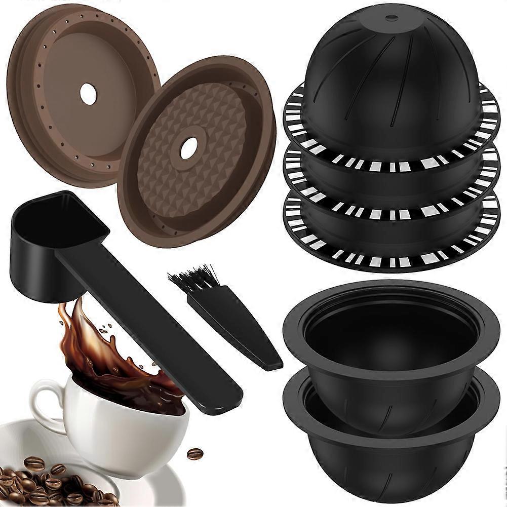 5Pcs Reusable Vertuo Pods for Nespresso Machine, Coffee Capsule with 2 Silicone Lids 1 Spoon and Brush, (230Ml)
