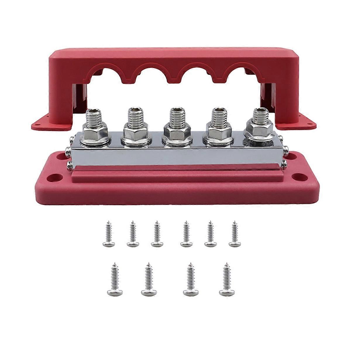 M10 Power Distribution Block Bus Bar 24V Bar 600A Electrical Terminal Block for Truck Boat Car RV Red
