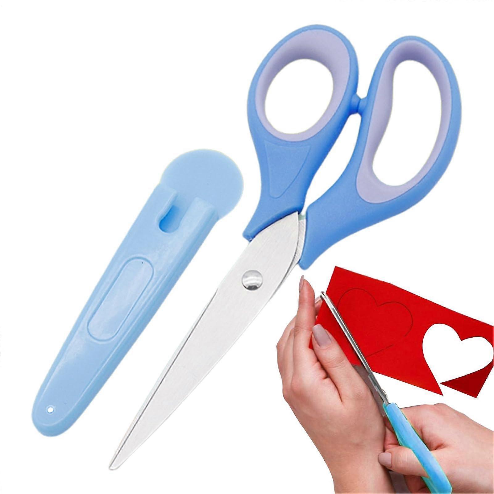 Kinderschere Stainless Steel Scissors Blue Safety Design Rounded Tip With Cap Preschool Scissors 16 x 6 x 0.2 cm