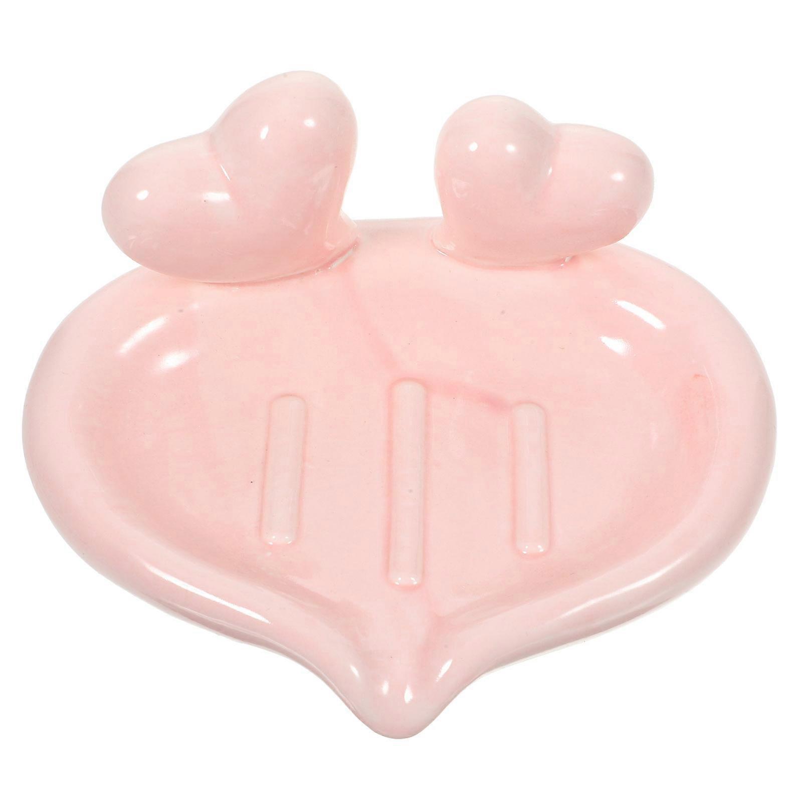 Creative Design Ceramic Soap Dish Draining Function For Kitchen And Bathroom Heart Shape 1Pack