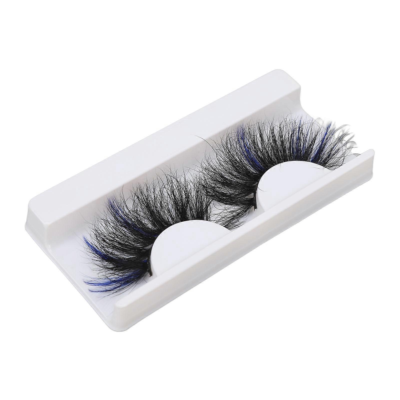 1 Pair 25mm Blue False Eyelashes Women Stylish Costume Party Reusable Long Curly Colored Fake Eyelashes 70E-32C