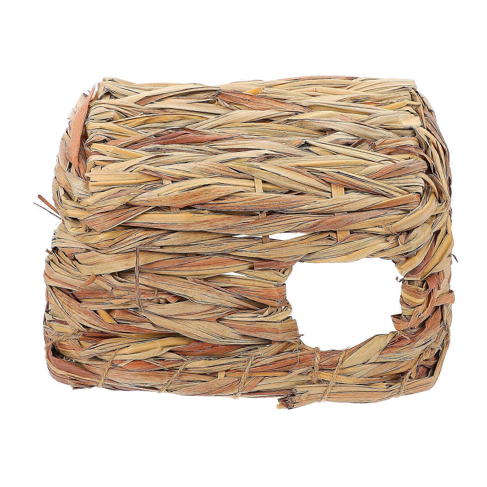 Hamster Straw Hideout Light Brown Synthetic Material Comfortable Home Use Nest for Small Pets 7.5x7.5x9.5 Inches