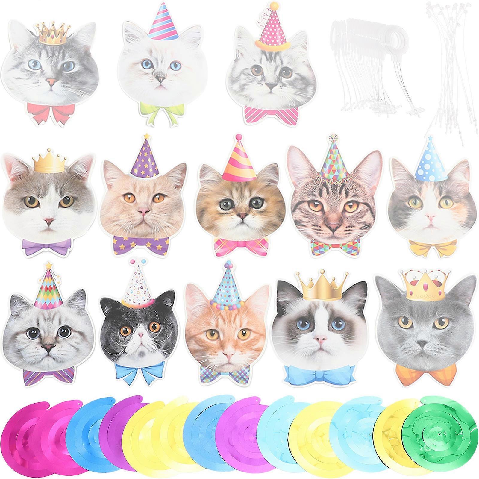 Cat Birthday Party Hanging Swirls Decorations 14.3x12.4cm Assorted Atmosphere Enhancer 1 Set