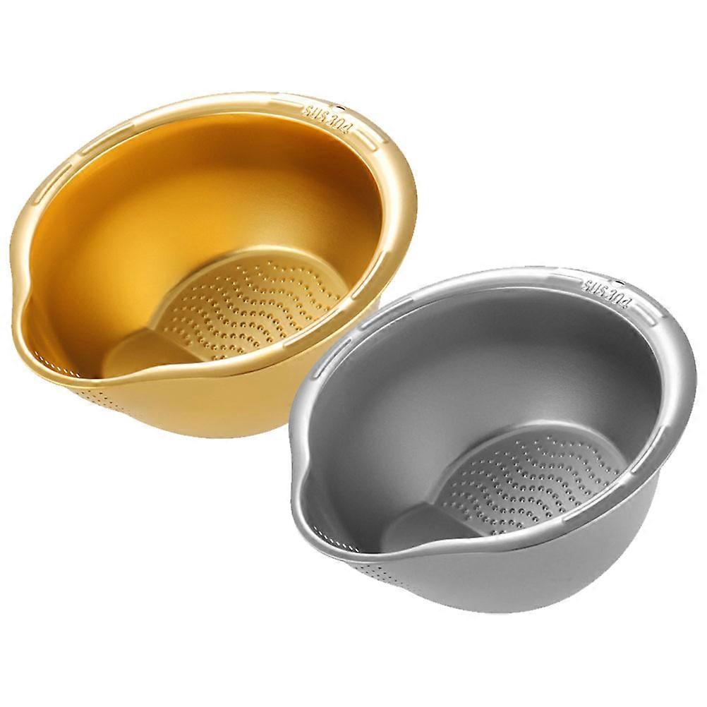 Stainless Steel Multi-Purpose Kitchen Colander Rice Washing And Filtering Simple Design Gold Food Cleaning For Household Use 2Pcs