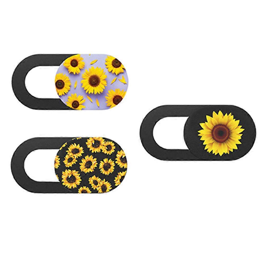 3pcs Cartoon Webcam Covers Sunflower Design Easy Slide Camera Protector for Laptops Tablets Durable Adhesive Privacy Shield