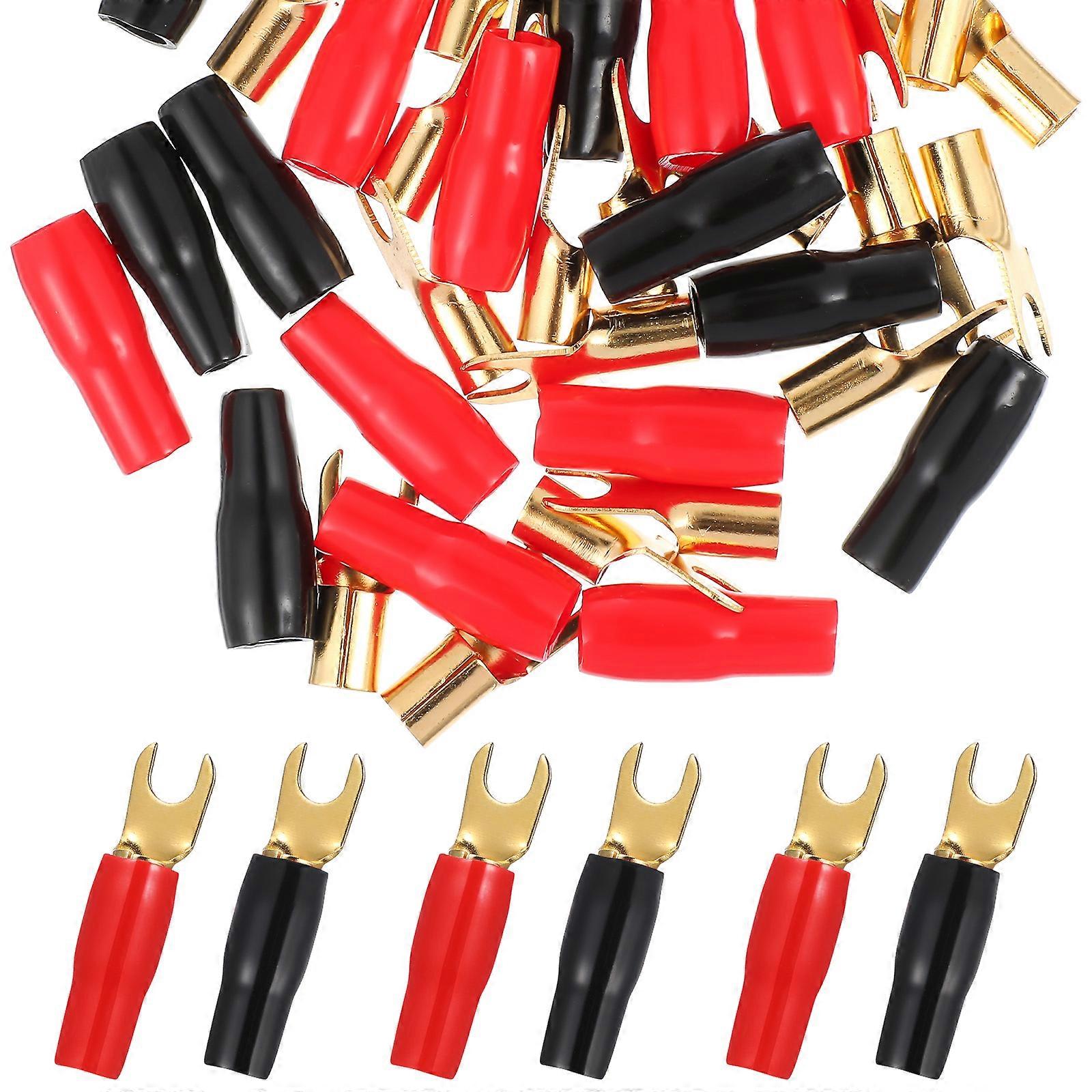 8ga Copper Gold Plated Spade Terminal Fork Adapters for Speaker Crimp Barrier Connectors 10 Pairs ( )