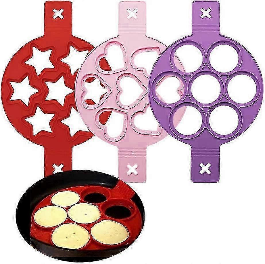 Silikonimunakasmuotit - 3-osainen setti sydän-, pyöreä- ja tähtipannukakkukone - hauskoja aamiaismuotit luovaan ruoanlaittoon ja lapsille