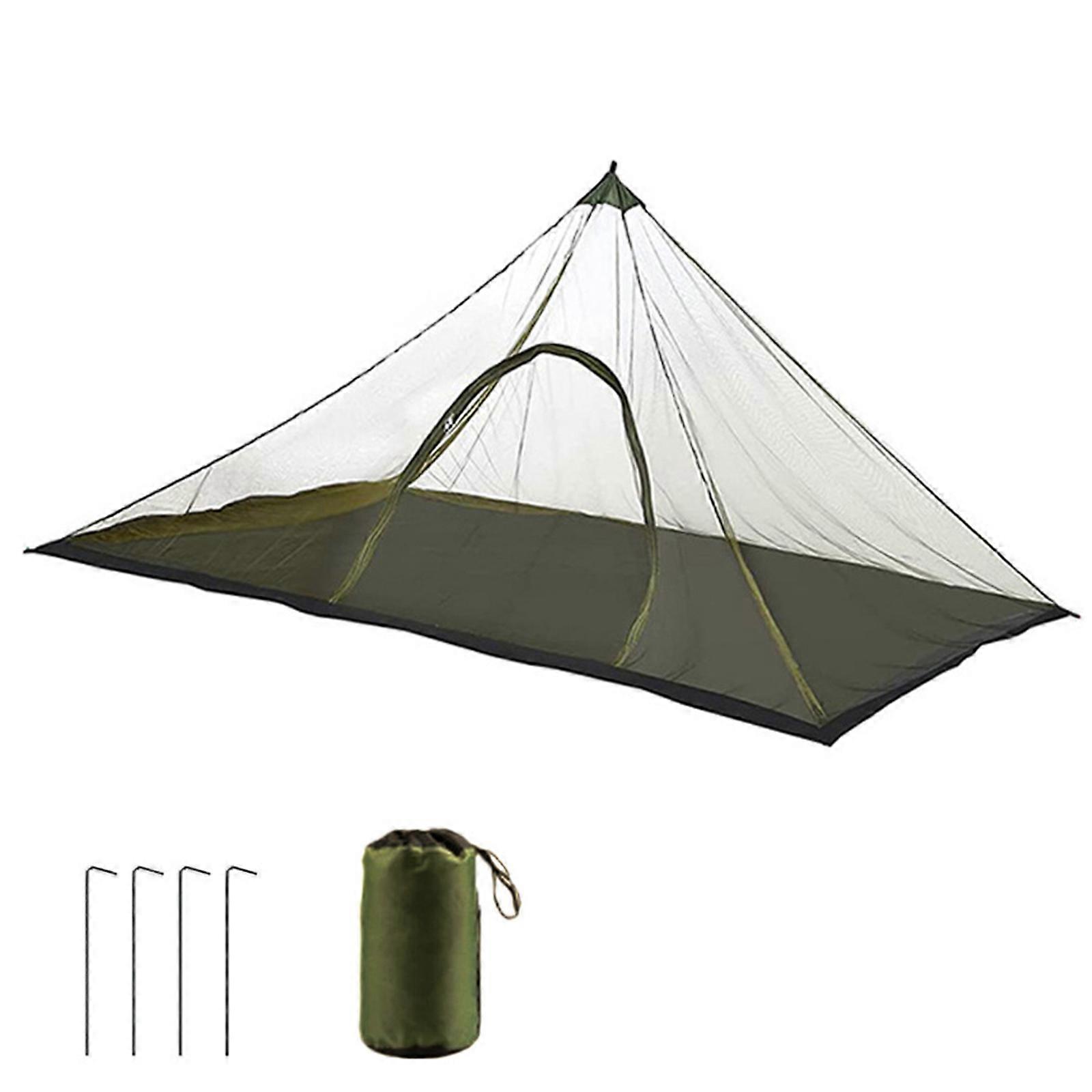 Light weight Triangular Mosquitoes Net With Ground Stakes Folding Mosquitoes Net for Yard Campground Travel  Green