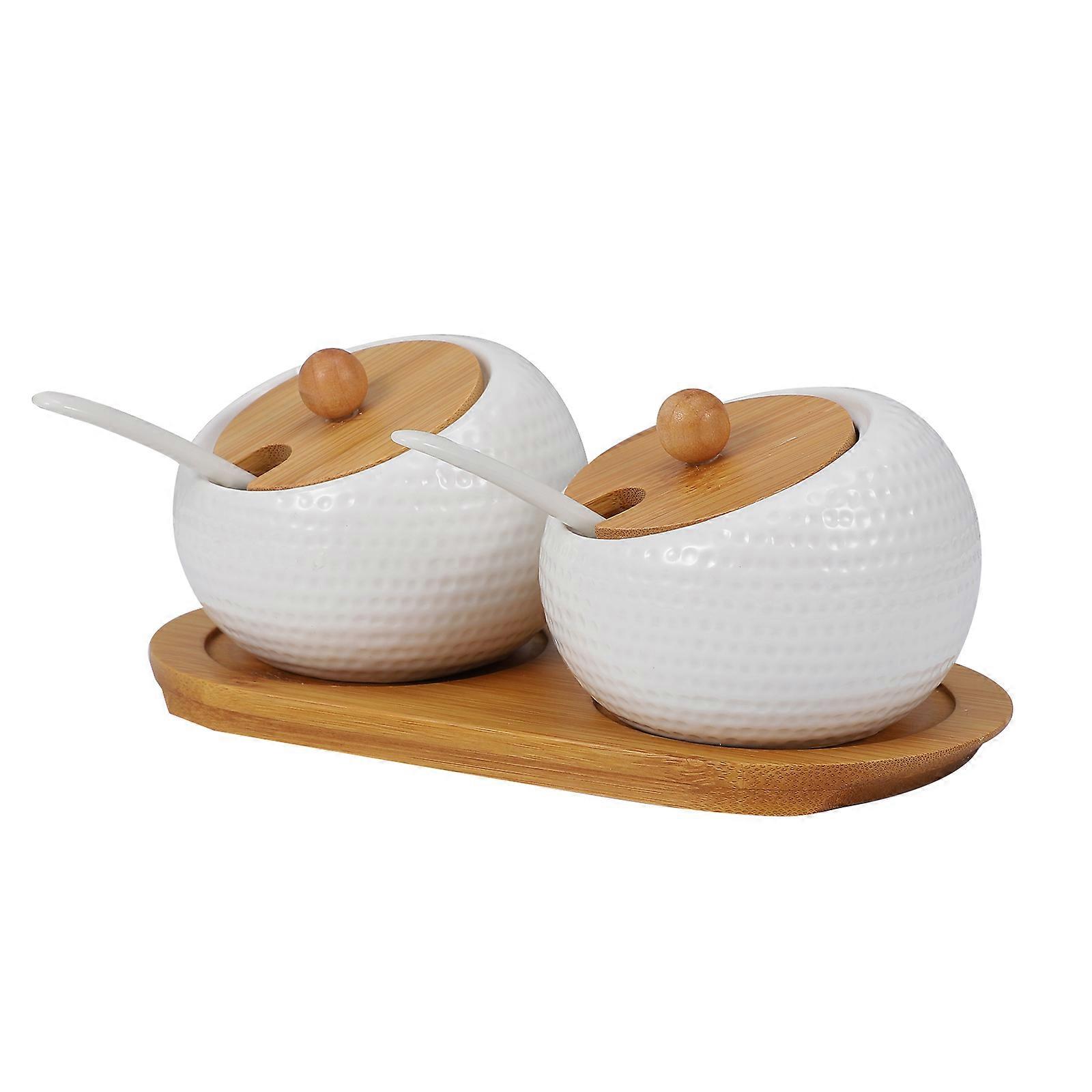 Ceramic Spice Jar Set for Kitchen Use with Large Mouth Design and Anti Slip Tray Assorted Color