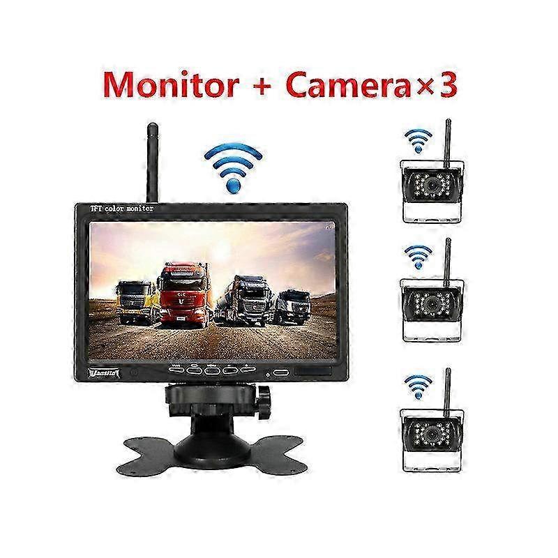 7 Inch Wireless Reverse Camera with LCD Monitor for Trucks Bus RV Trailer Excavator 12V-24V Vehicle Rear View Backup System