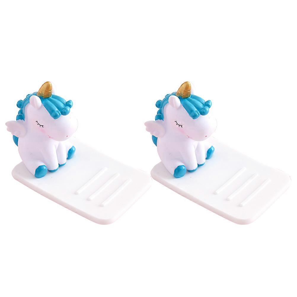 Durable Plastic Unicorn Phone Stand for Home Office with Soft Touch and Details 2pcs Blue
